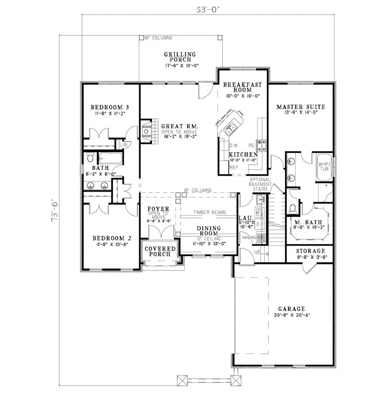 Sunbelt House Plan First Floor - Tattinger Rustic Home 055D-0779 - Shop House Plans and More