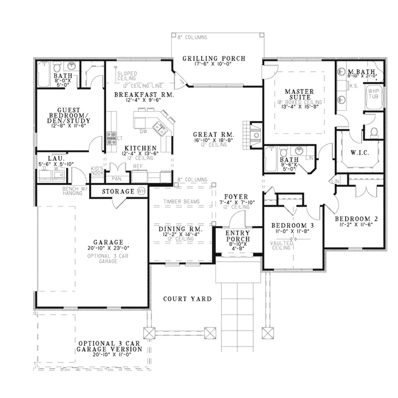 Santa Fe House Plan First Floor - Seawood Sunbelt Ranch Home 055D-0790 - Shop House Plans and More
