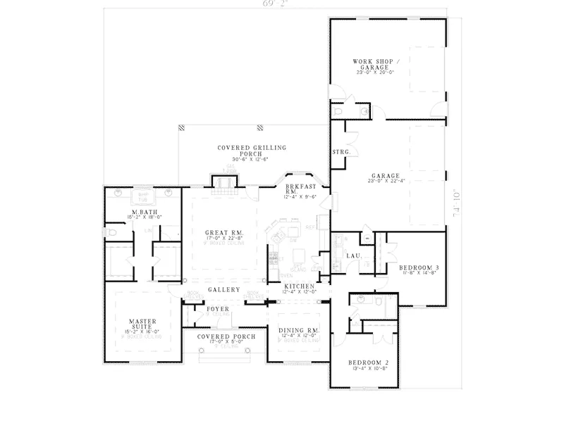 Ranch House Plan First Floor - Biltmore Way Country Ranch Home 055D-0799 - Search House Plans and More