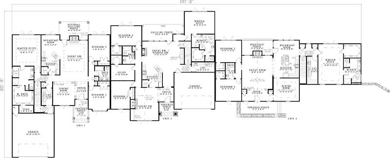 Shingle House Plan First Floor - Baracoa Rustic Triplex 055D-0812 - Search House Plans and More