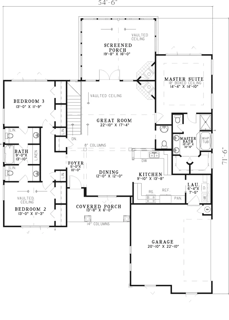 Country House Plan First Floor - Canyon Creek Rustic Ranch Home 055D-0821 - Search House Plans and More