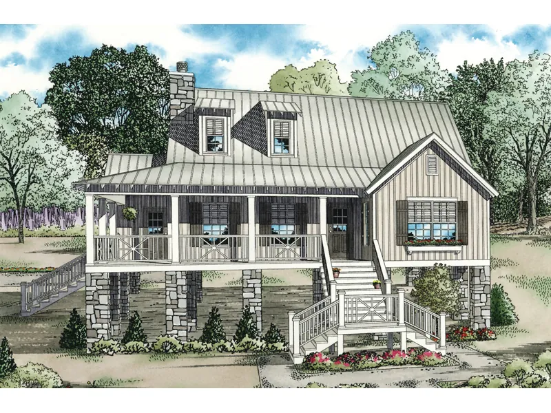 Vacation House Plan Front of Home - Maguire Raised Lowcountry Home 055D-0847 - Shop House Plans and More