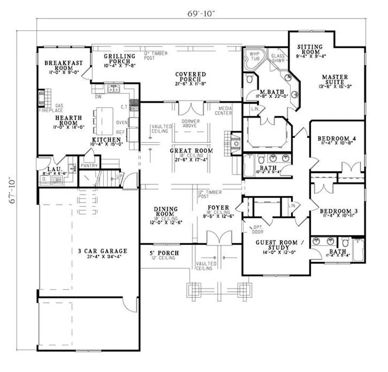 Rustic House Plan First Floor - Wilburton Craftsman Ranch Home 055D-0860 - Shop House Plans and More