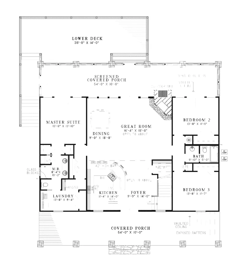 Cabin & Cottage House Plan First Floor - Pine Ridge Rustic Acadian Home 055D-0861 - Shop House Plans and More