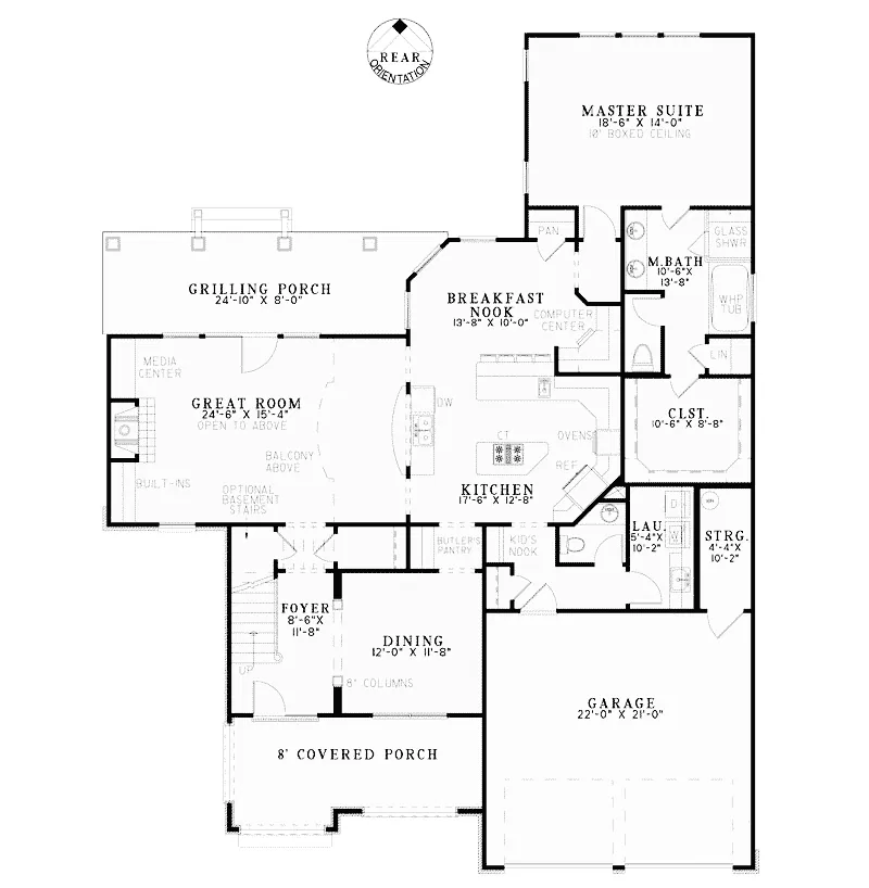 Traditional House Plan First Floor - Edgmont Hill Country French Home 055D-0884 - Search House Plans and More