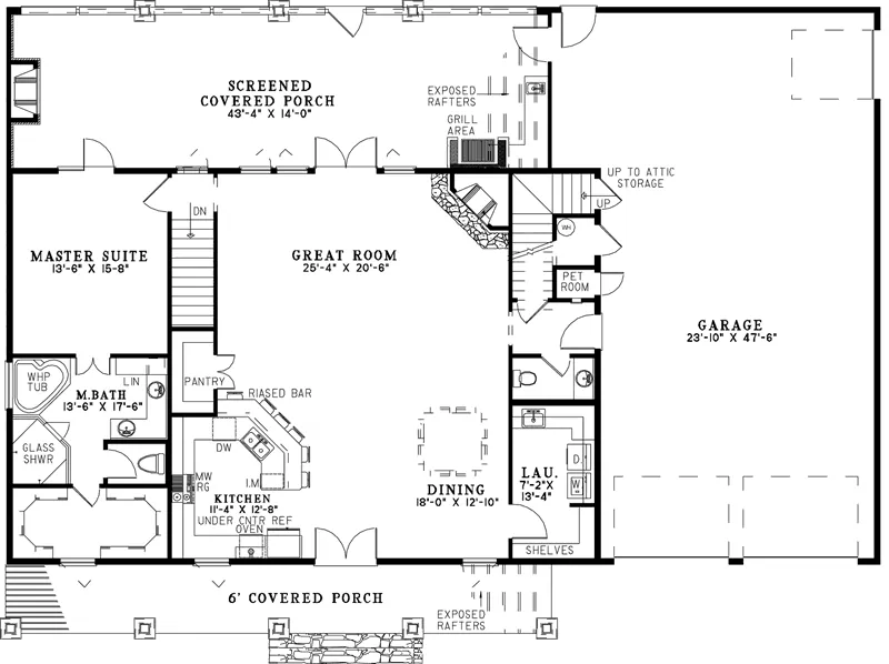 Ranch House Plan First Floor - Flatrock Hollow Acadian Home 055D-0903 - Search House Plans and More