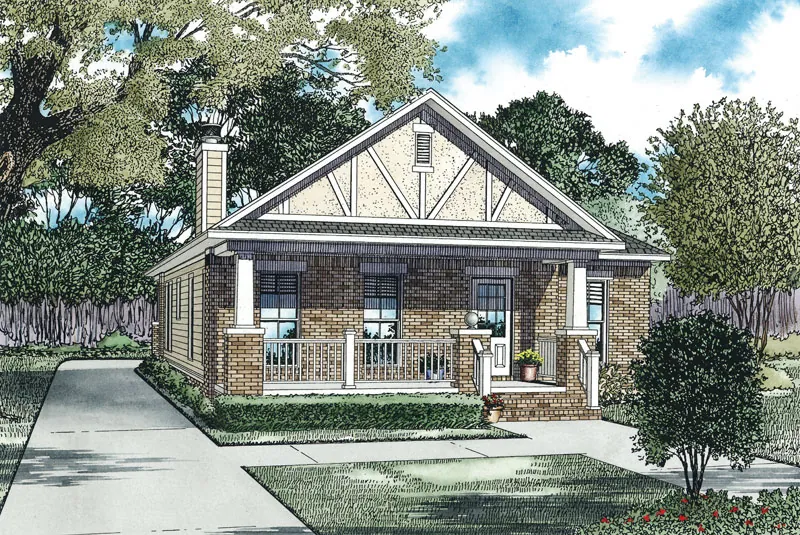 Traditional House Plan Front of Home - Oldham Place Tudor Bungalow Home 055D-0911 - Shop House Plans and More