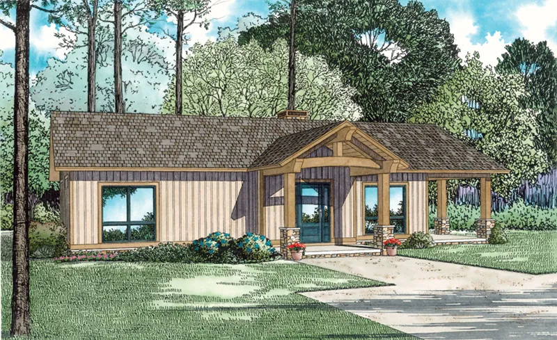 Lake House Plan Front of Home - Cozy Getaway Lake Cabin 055D-0944 - Search House Plans and More