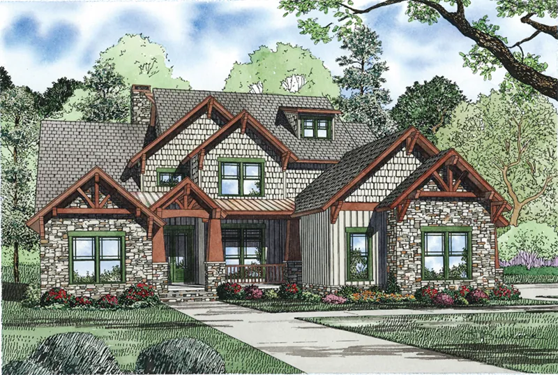 Craftsman House Plan Front of Home - Stoneboro Rustic Craftsman Home 055D-0954 - Shop House Plans and More