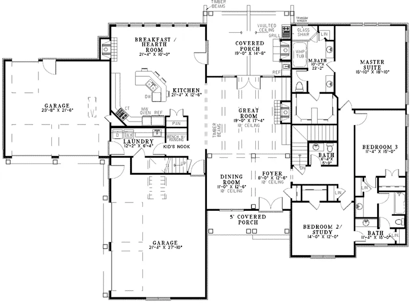 Luxury House Plan First Floor - Kavanaugh Bay Ranch Home 055D-0970 - Search House Plans and More