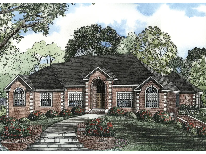 Luxury House Plan Front Image - Leroux Brick Ranch Home 055S-0046 - Shop House Plans and More
