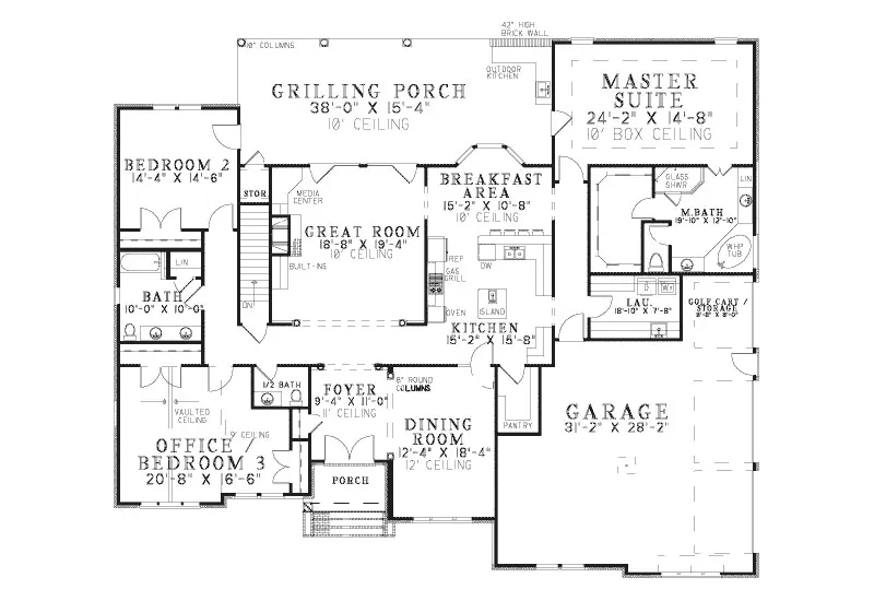 Ranch House Plan First Floor - Deerwood Park Luxury Home 055S-0075 - Search House Plans and More