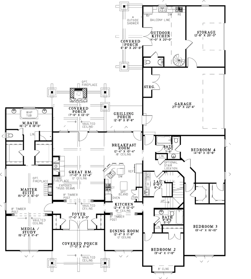 Craftsman House Plan First Floor - Haldane Rustic Luxury Home 055S-0116 - Search House Plans and More