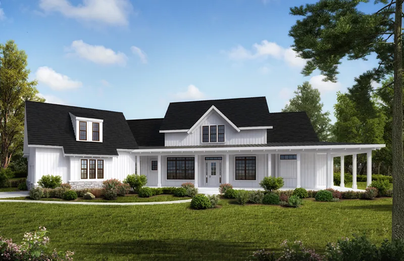 Modern Farmhouse Plan Front of Home - 056S-0007 - Shop House Plans and More