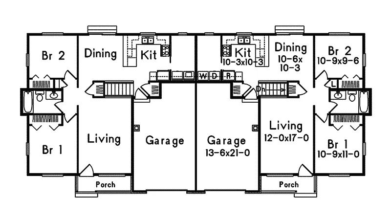 Ranch House Plan First Floor - Meadowlane Duplex Home 057D-0001 - Shop House Plans and More