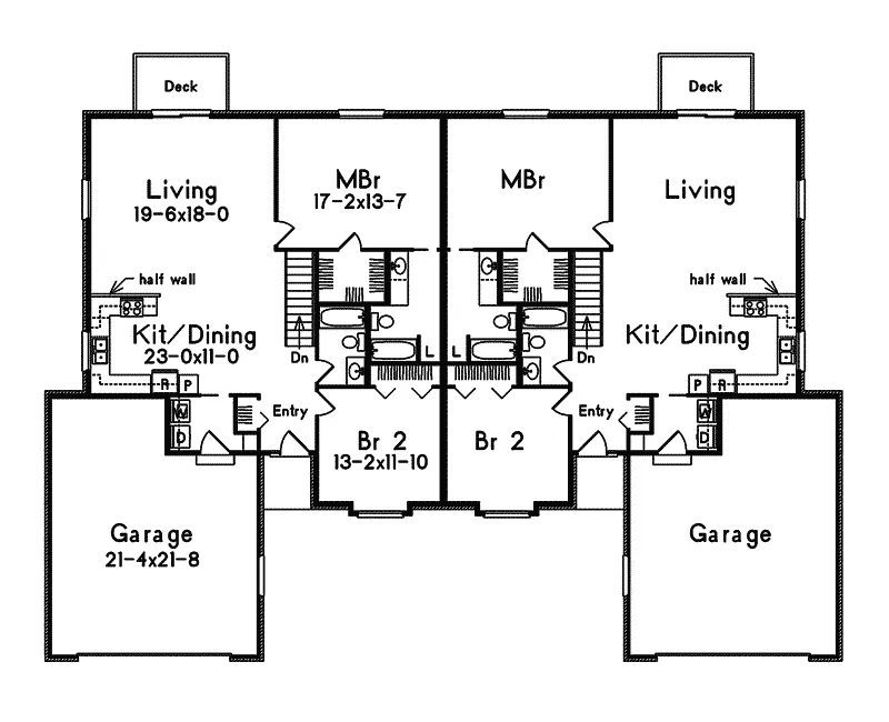Traditional House Plan First Floor - Weston Traditional Duplex 057D-0002 - Shop House Plans and More