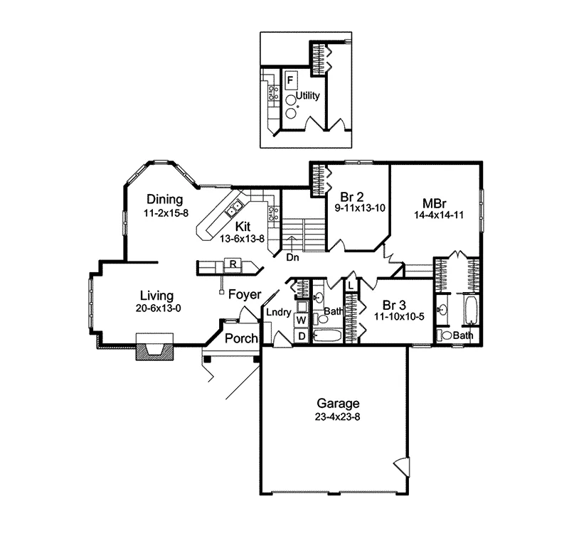 Ranch House Plan First Floor - Lookout Trail Rustic Home 057D-0029 - Shop House Plans and More