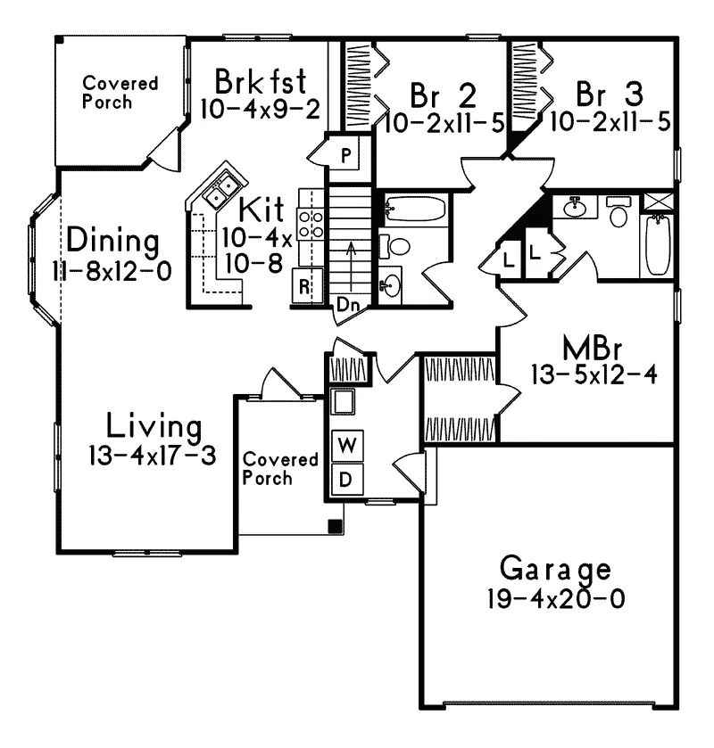 Traditional House Plan First Floor - Donnelly Hill Ranch Home 058D-0022 - Search House Plans and More