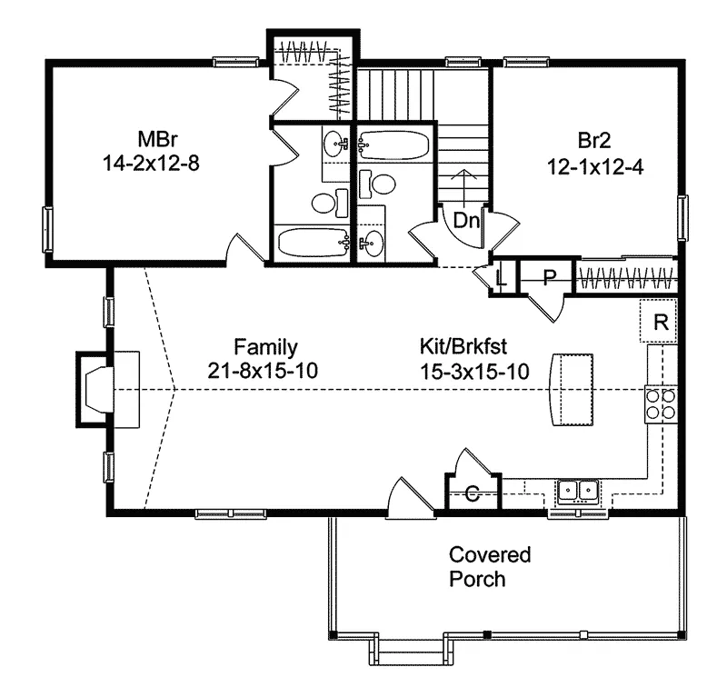 Vacation House Plan First Floor - Carlos Rustic Ranch Home 058D-0128 - Search House Plans and More