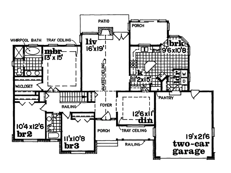 Ranch House Plan First Floor - Kenilworth Bluff Ranch Home 062D-0012 - Search House Plans and More