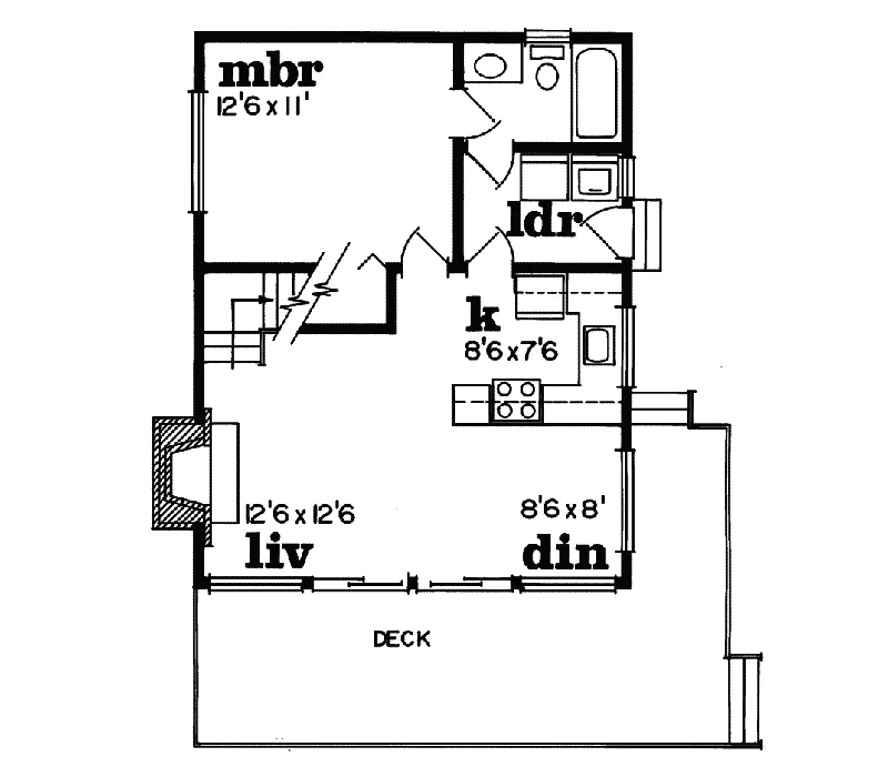 Cabin & Cottage House Plan First Floor - Sundecker Cabin Home 062D-0153 - Shop House Plans and More