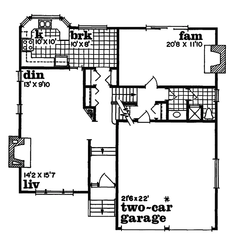 Traditional House Plan First Floor - Brush Arbor Contemporary Home 062D-0163 - Search House Plans and More