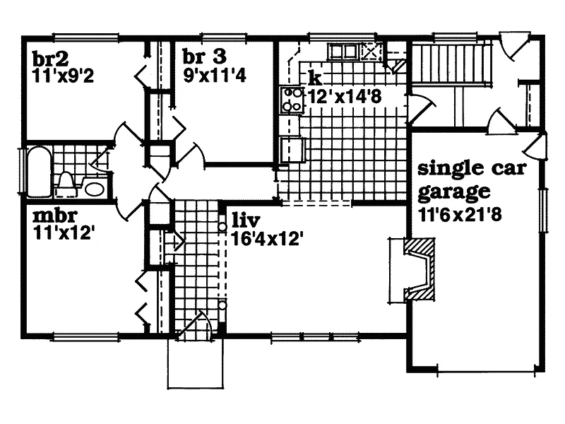 Traditional House Plan First Floor - Hardwick Compact Ranch Home 062D-0164 - Search House Plans and More