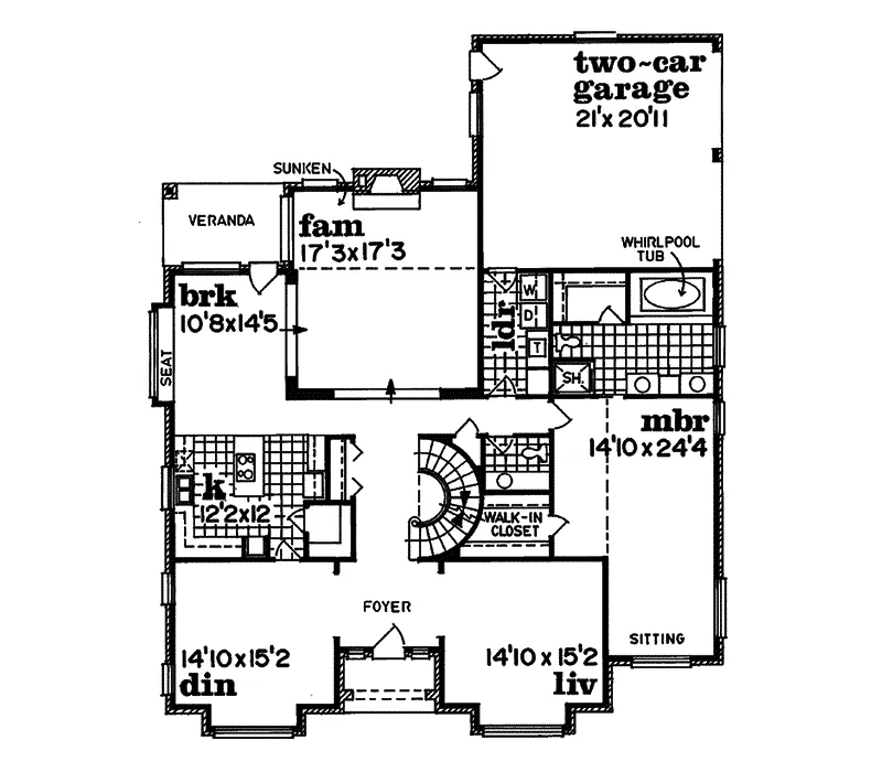 Southern House Plan First Floor - Ember Colonial Home 062D-0252 - Search House Plans and More