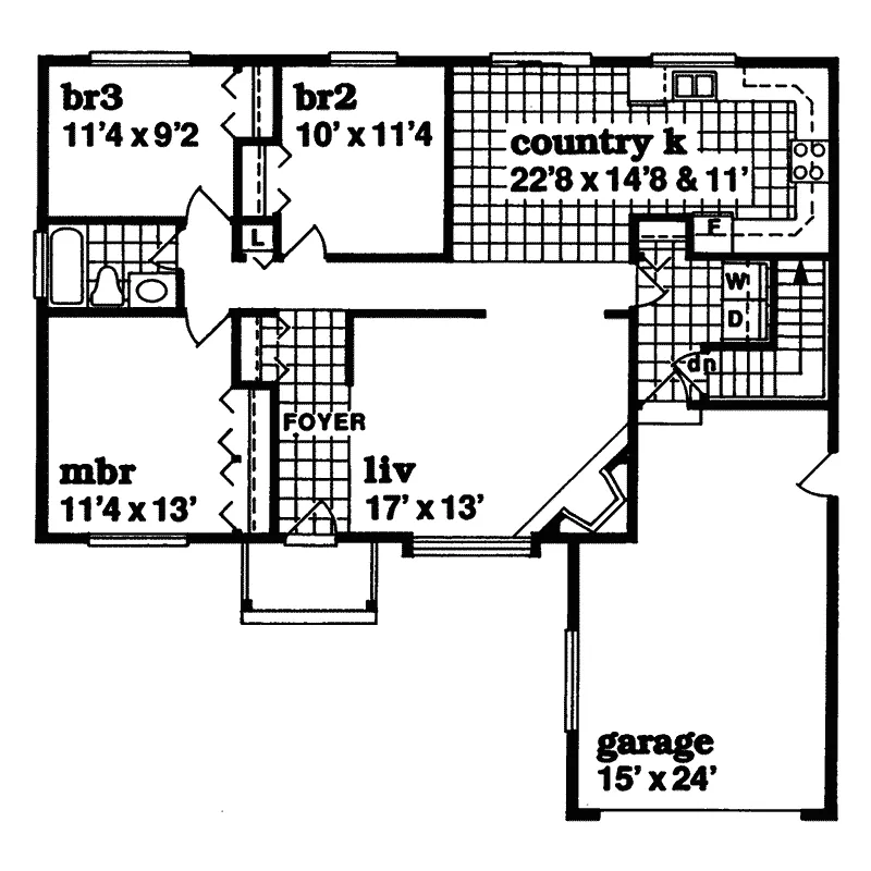 Shingle House Plan First Floor - Elm Grove Country Ranch Home 062D-0330 - Search House Plans and More