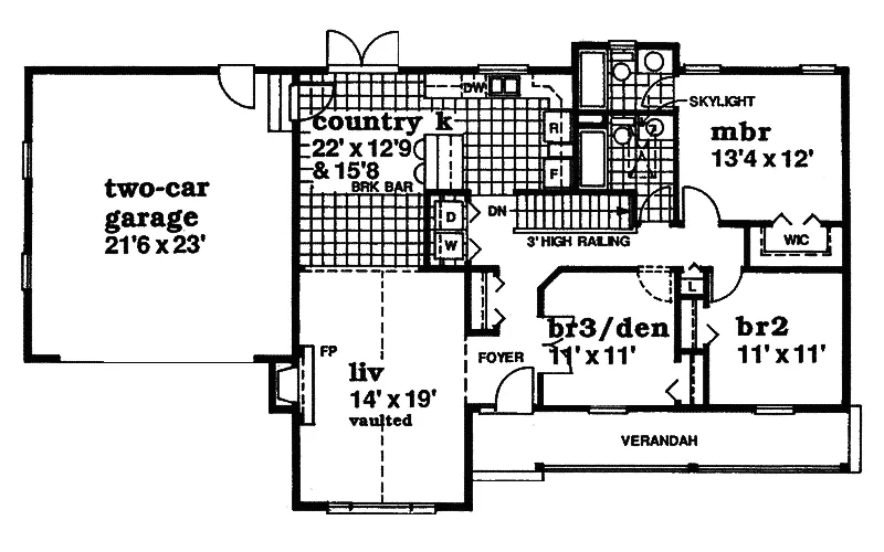 Ranch House Plan First Floor - Karlin Country Ranch Home 062D-0345 - Search House Plans and More
