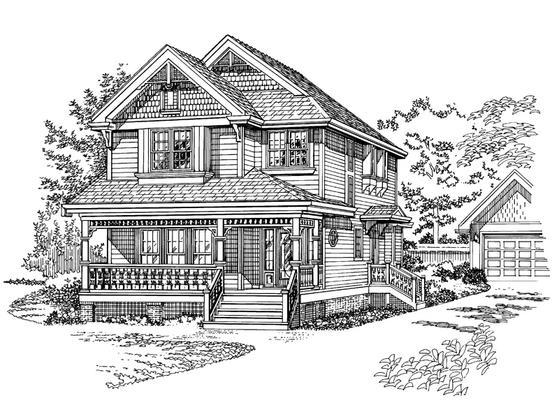 Shingle House Plan Front of Home - Florence Heights Victorian Home 062D-0364 - Search House Plans and More