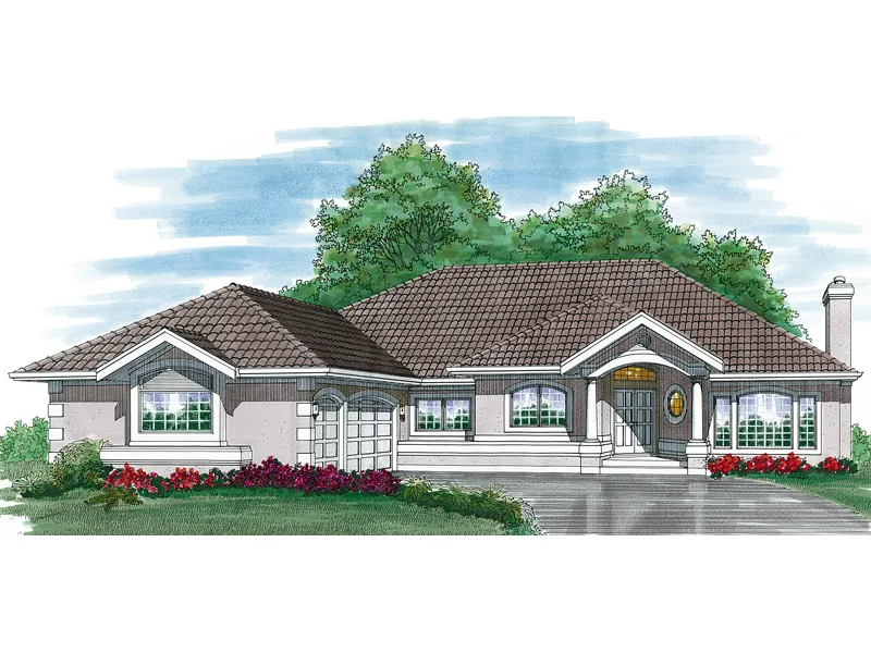 Ranch House Plan Front of Home - Calmar Contemporary Sunbelt Home 062D-0467 - Search House Plans and More