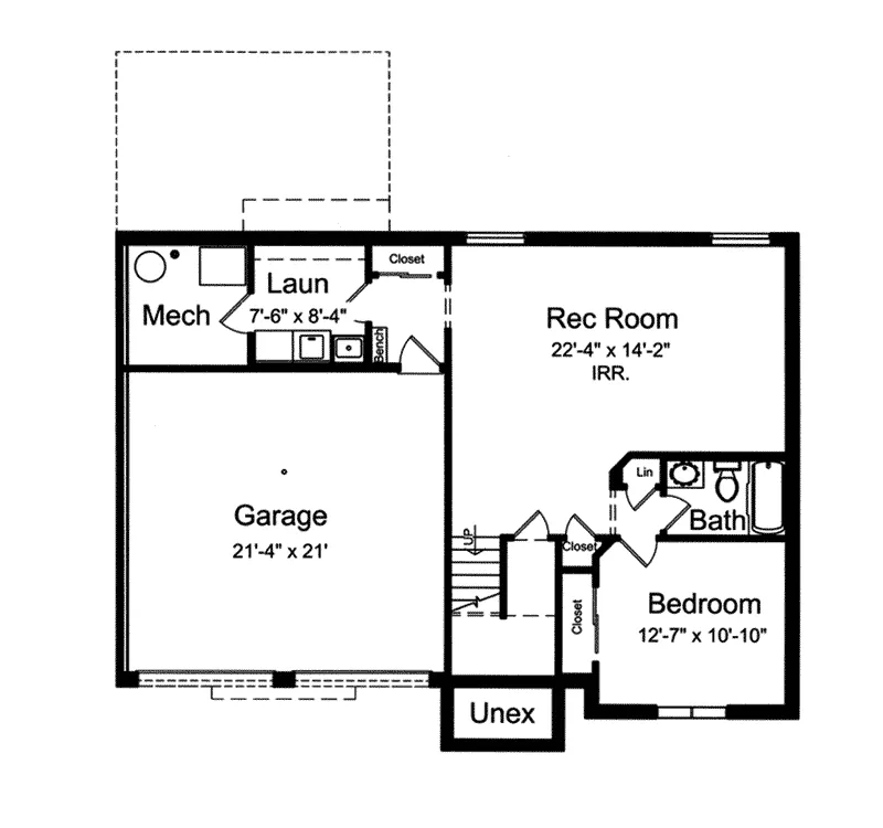 Tudor House Plan Lower Level Floor - Sagamore Mill Split-Level Home 065D-0351 - Shop House Plans and More