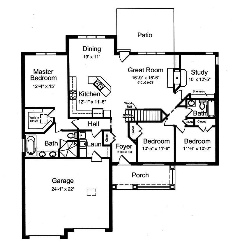 Ranch House Plan First Floor - Filmore Shingle Ranch Home 065D-0370 - Search House Plans and More