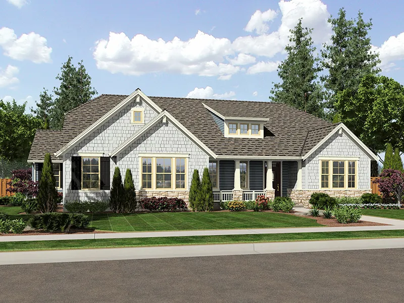 Craftsman House Plan Front of Home - Kenwood Park Ranch Home 065D-0372 - Search House Plans and More
