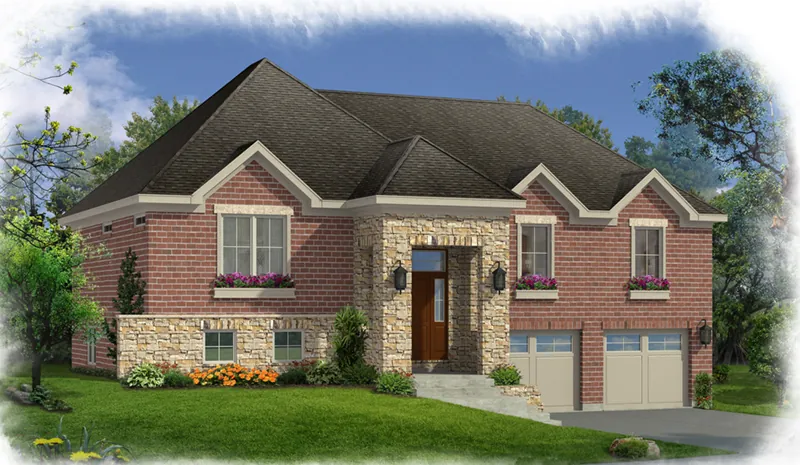 Ranch House Plan Front of Home - Dumont Gate Split-Level Home 065D-0396 - Search House Plans and More