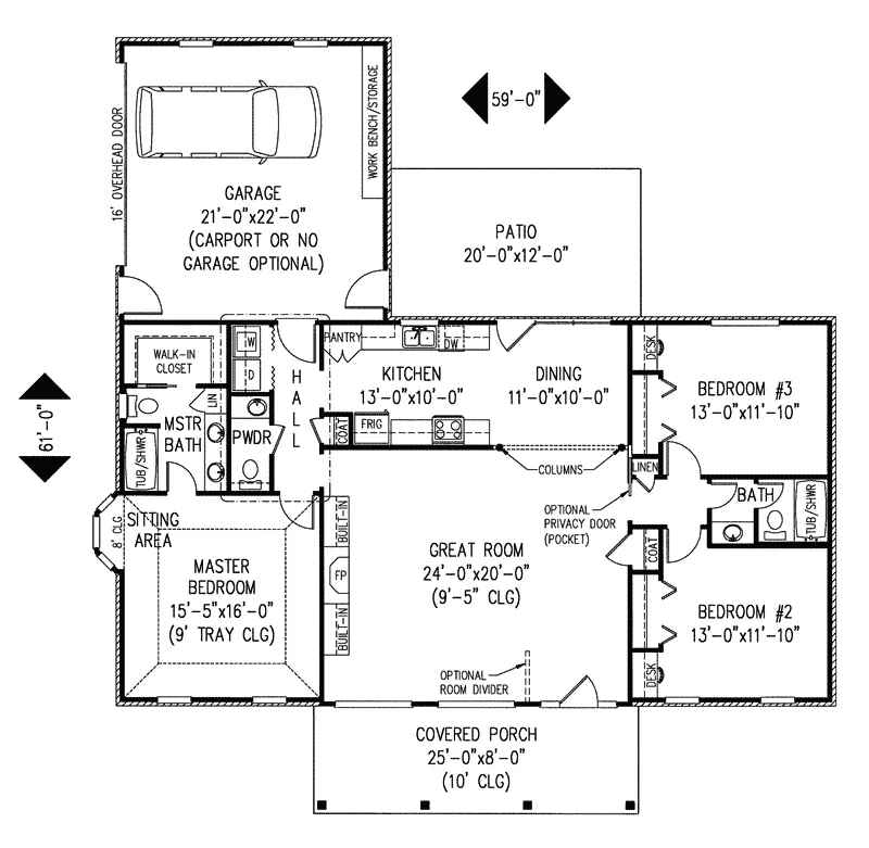 Traditional House Plan First Floor - Honeydale Traditional Ranch Home 067D-0005 - Search House Plans and More