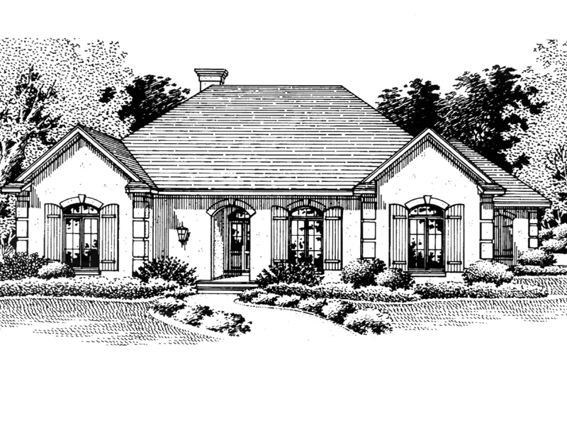 Symmetrically Pleasing Sunbelt Ranch With Arched Entryway