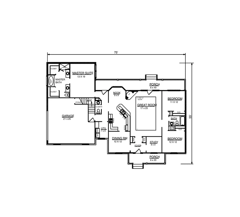 Ranch House Plan First Floor - Turquoise Hill Country Home 069D-0103 - Shop House Plans and More