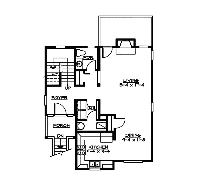 Tudor House Plan First Floor - Narrow House with Front Garage | Tall Narrow House Plan