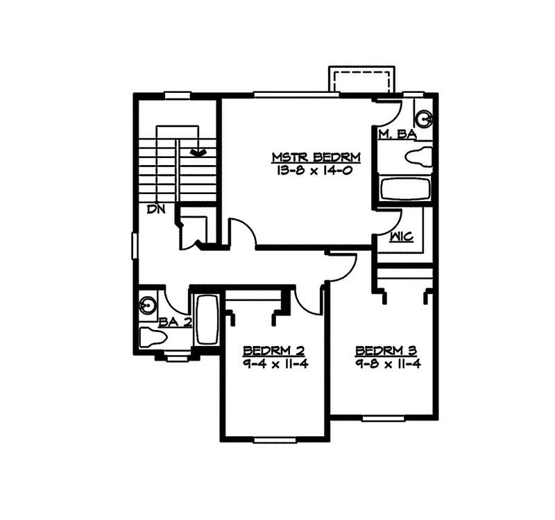 Tudor House Plan Second Floor - Narrow House with Front Garage | Tall Narrow House Plan