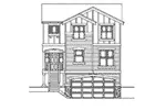 Tudor House Plan Front Elevation - Narrow House with Front Garage | Tall Narrow House Plan