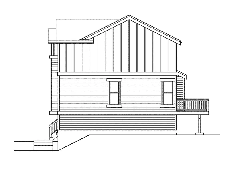 Tudor House Plan Right Elevation - Narrow House with Front Garage | Tall Narrow House Plan