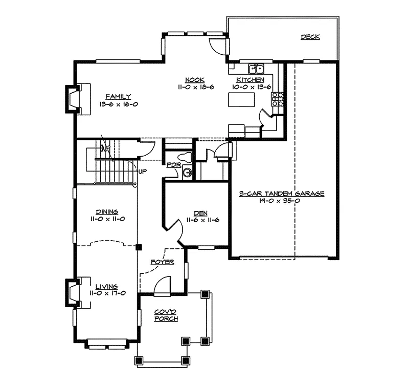 Country House Plan First Floor - Jesse Belle Craftsman Home 071D-0107 - Search House Plans and More