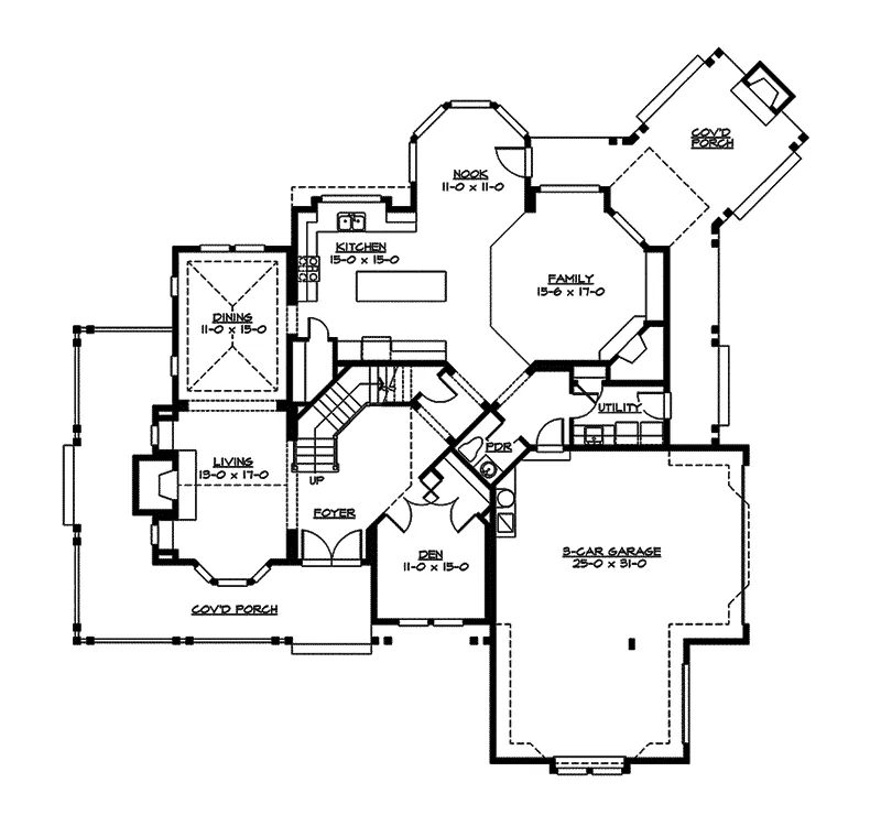 Craftsman House Plan First Floor - Thistledale Farmhouse 071D-0163 - Shop House Plans and More