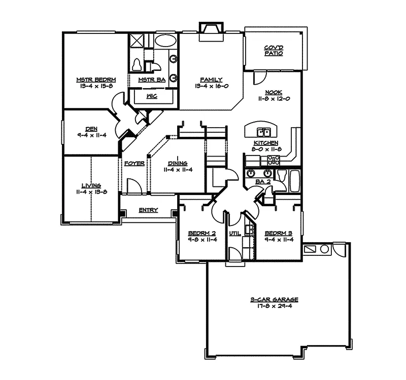Traditional House Plan First Floor - Jade Forest Country Ranch Home 071D-0220 - Search House Plans and More