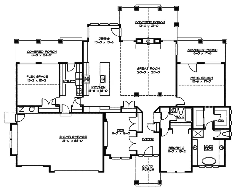 Ranch House Plan First Floor - Franklin Place Craftsman Home 071D-0225 - Search House Plans and More