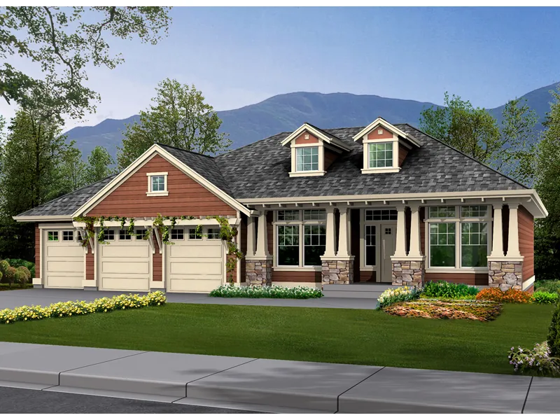 Craftsman House With Stone Accented Pillars