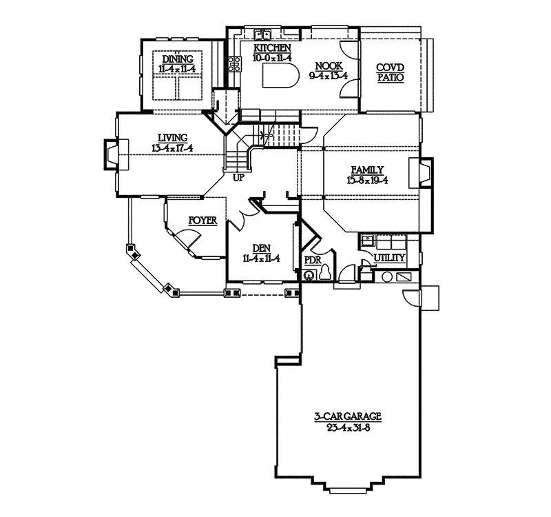 Mountain House Plan First Floor - Cardwell Creek Craftsman Home 071D-0249 - Search House Plans and More