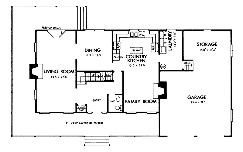 Country House Plan First Floor - Strecker Classic Farmhouse 072D-0009 - Shop House Plans and More